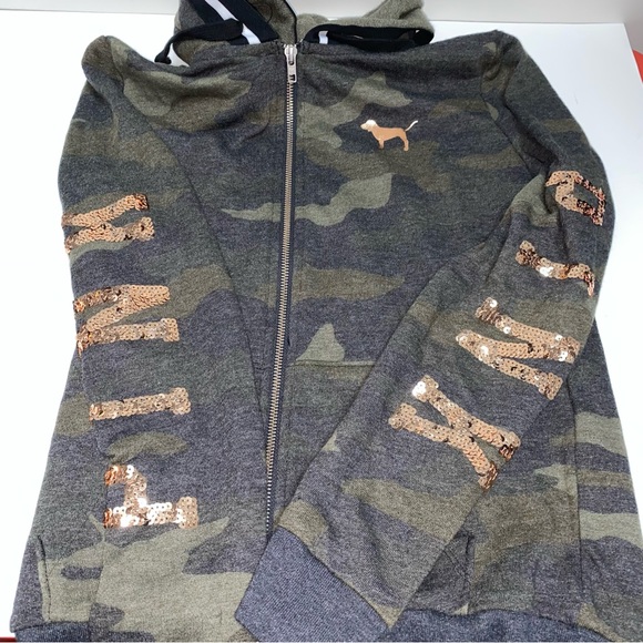 NWOT VS Pink Camo Hoodie with Rose Gold Sequins - Picture 14 of 16